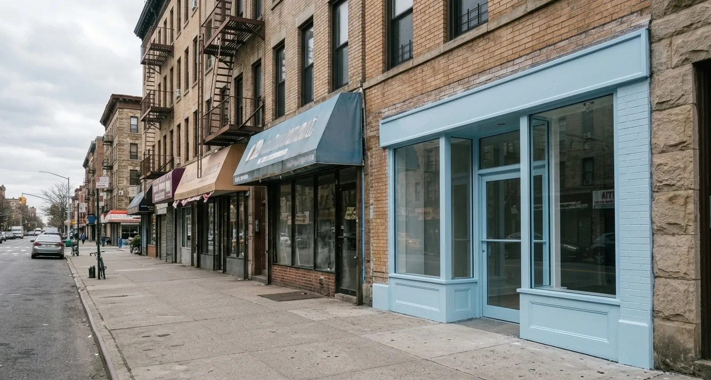 Freshly painted retail storefront exterior with new trim color
